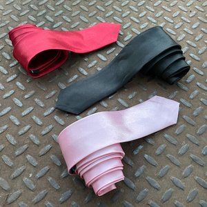 Lot of 3 Men Ties Black Red White Neckties Slim Fit Ties Skinny Ties New